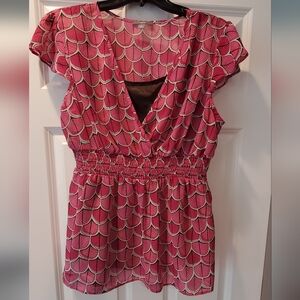Pink Patterned V-Neck Dress